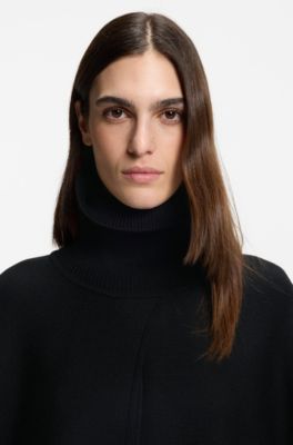 Rollneck poncho in a wool blend, Black