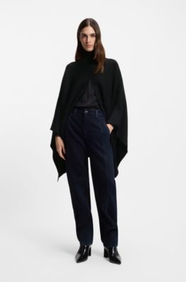 Rollneck poncho in a wool blend, Black