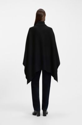 Poncho de cuello vuelto en mezcla de lana virgen, Negro