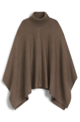 Rollneck poncho in a wool blend, Dark Grey