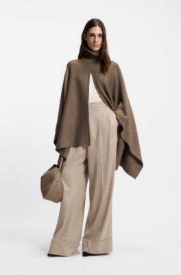 Rollneck poncho in a wool blend, Dark Grey