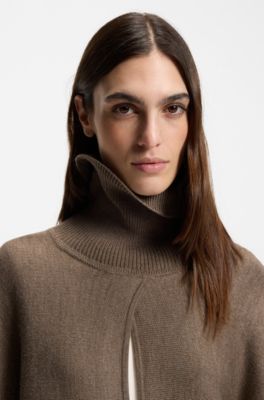 Rollneck poncho in a wool blend, Dark Grey