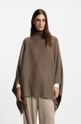 Poncho en laine vierge m&eacute;lang&eacute;e &agrave; col roul&eacute;, Gris sombre