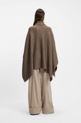 Rollneck poncho in a wool blend, Dark Grey