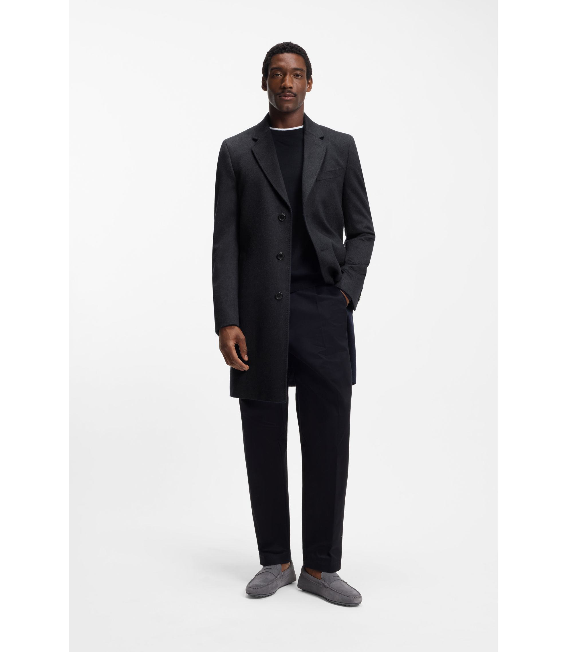 BOSS - Cashmere coat in a slim fit - Dark Blue