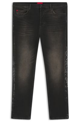 Jeans tapered fit de denim el&aacute;stico gris, Gris oscuro