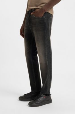 Jeans tapered fit de denim el&aacute;stico gris, Gris oscuro