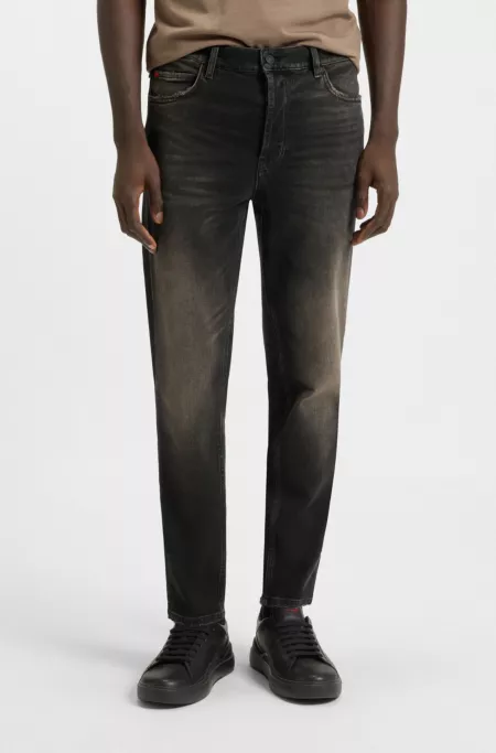 Grey tapered-fit jeans in stretch denim