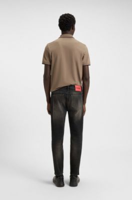 Jeans tapered fit de denim el&aacute;stico gris, Gris oscuro