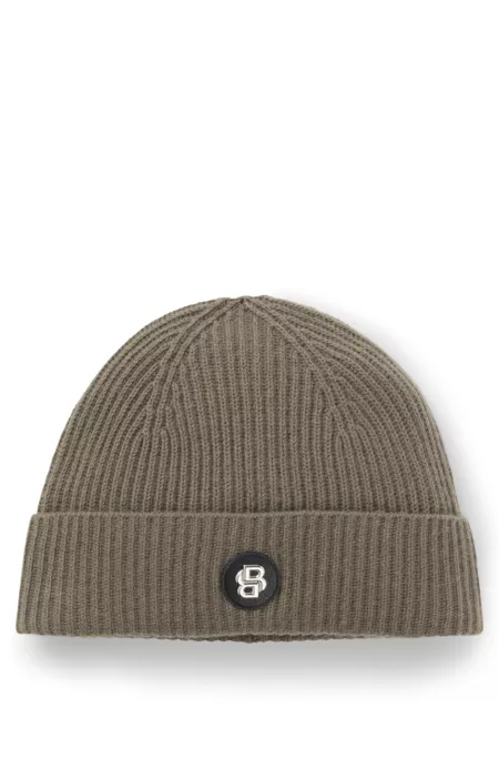 Wool-cashmere beanie hat with Double B monogram
