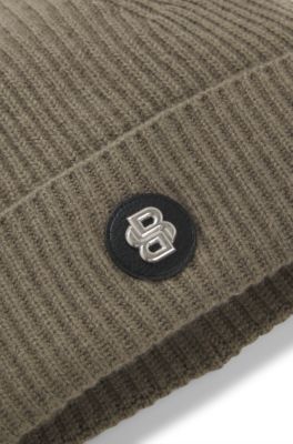 Gorro de punto de lana de cashmere con monograma Double B, Marr&oacute;n claro