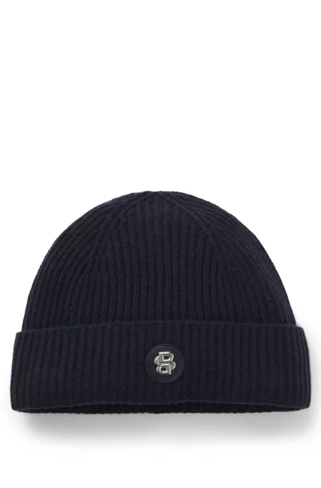 Wool-cashmere beanie hat with Double B monogram