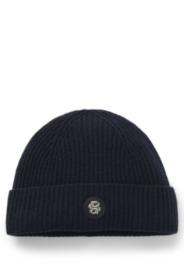 Wool-cashmere beanie hat with Double B monogram, Dark Blue