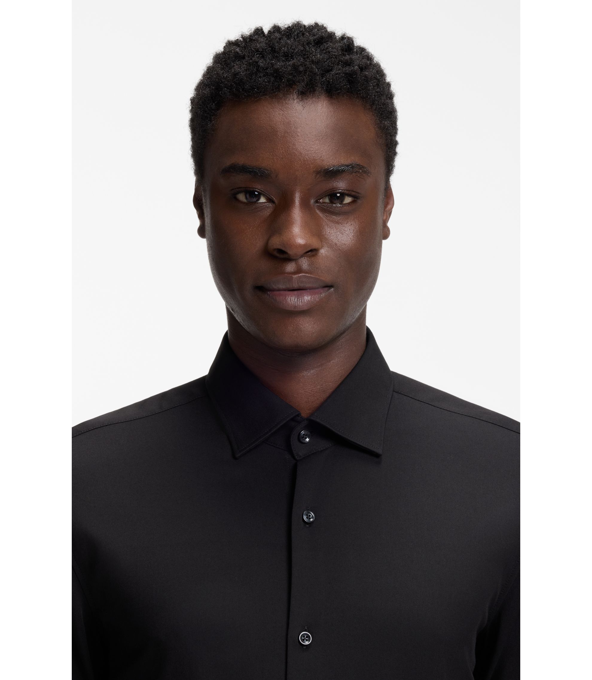 slim fit dress slacks Black Short Sleeve Tapered Fit Shirt - Muscle Fitted