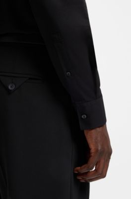 Camisa slim fit de sarga el&aacute;stica, Negro