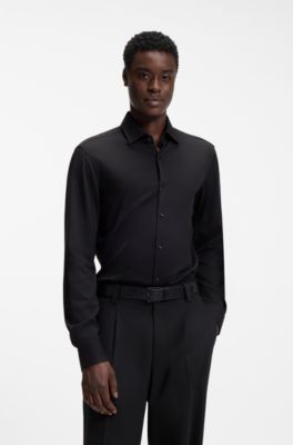 Slim-fit shirt in stretch twill, Black