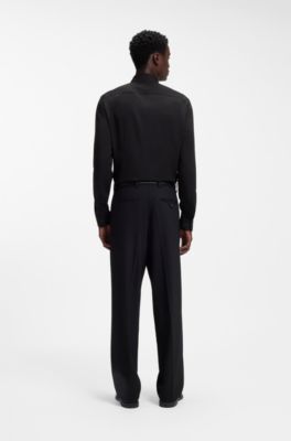 Camisa slim fit de sarga el&aacute;stica, Negro