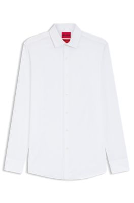 Camisa slim fit de sarga el&aacute;stica, Blanco