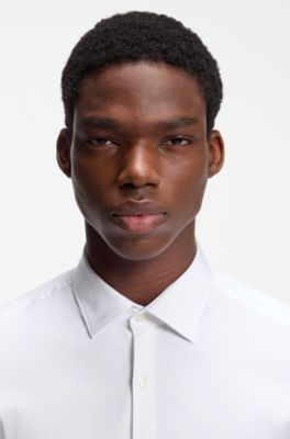 Camisa slim fit de sarga el&aacute;stica, Blanco