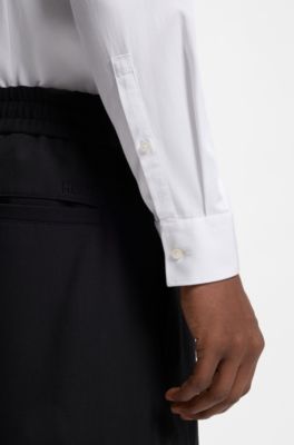 Camisa slim fit de sarga el&aacute;stica, Blanco