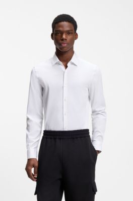 Camisa slim fit de sarga el&aacute;stica, Blanco