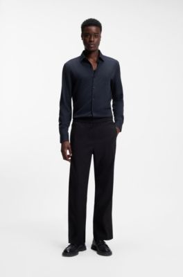 Camisa slim fit de sarga el&aacute;stica, Azul oscuro
