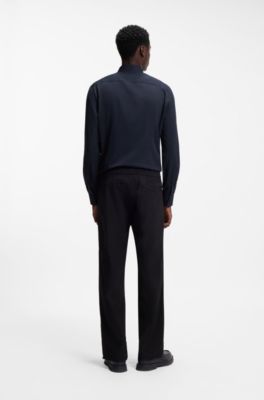 Camisa slim fit de sarga el&aacute;stica, Azul oscuro