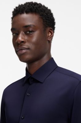 Chemise Slim en twill stretch, Bleu fonc&eacute;