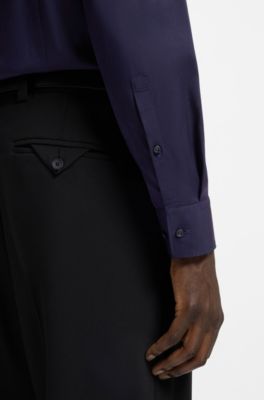 Chemise Slim en twill stretch, Bleu fonc&eacute;