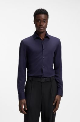 Chemise Slim en twill stretch, Bleu fonc&eacute;