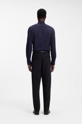 Camisa slim fit de sarga el&aacute;stica, Azul oscuro