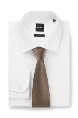 Silk-jacquard tie made in Italy, Brown