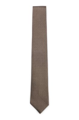 Silk-jacquard tie made in Italy, Brown