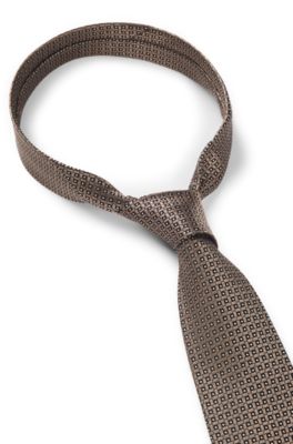 Silk-jacquard tie made in Italy, Brown