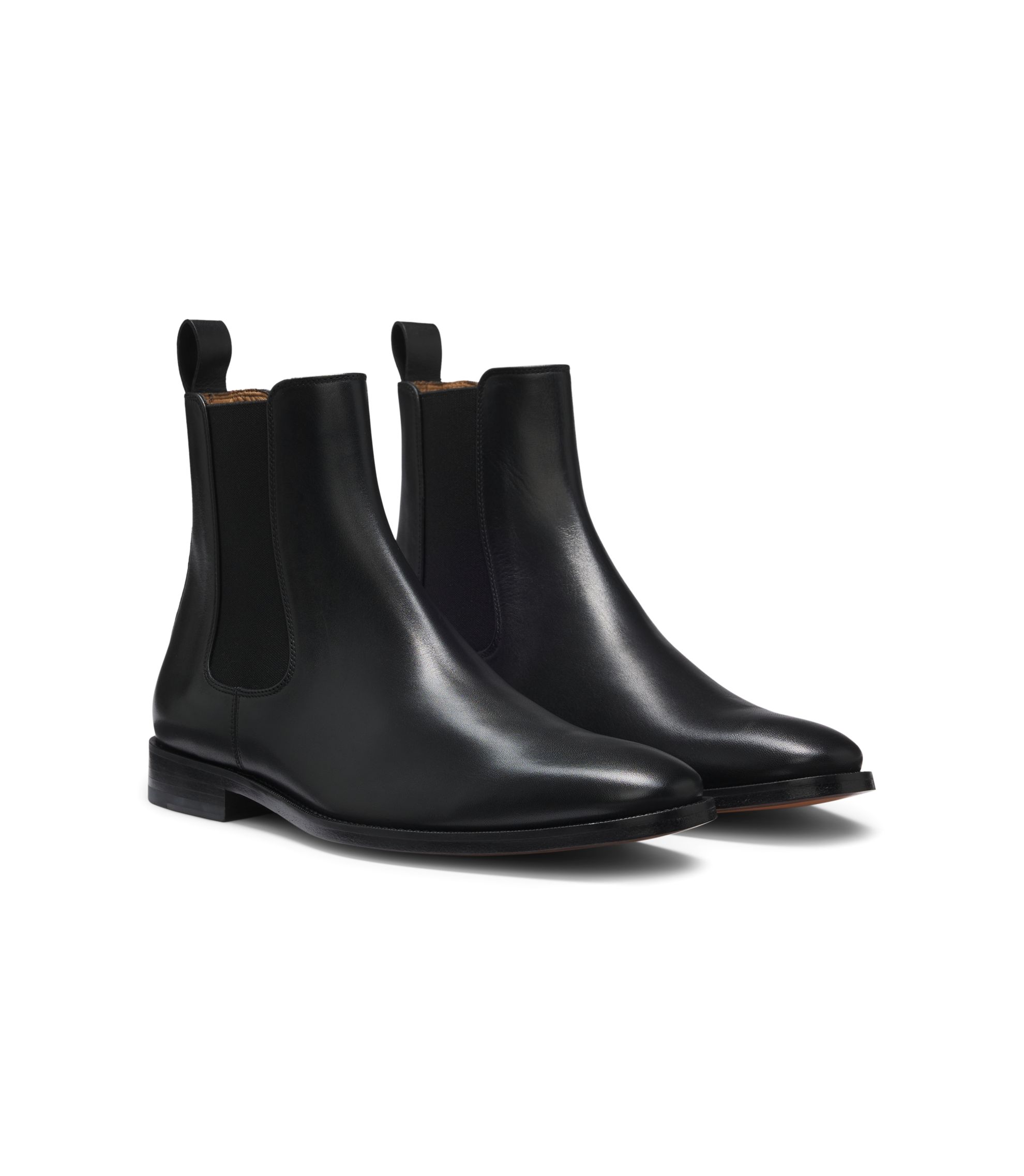 BOSS - Elasticated-panel Chelsea boots in leather - Black