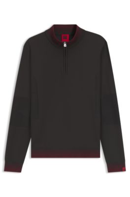 Pull &agrave; encolure zipp&eacute;e HUGO x RB avec liser&eacute; &agrave; rayures contrastantes, Marron fonc&eacute;