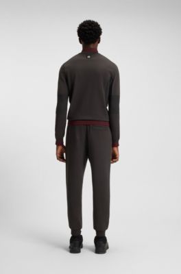 Pull &agrave; encolure zipp&eacute;e HUGO x RB avec liser&eacute; &agrave; rayures contrastantes, Marron fonc&eacute;