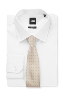 Silk-jacquard tie made in Italy, Light Beige