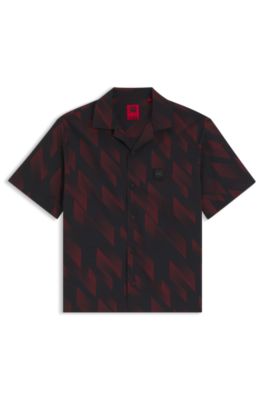 HUGO x RB oversized-fit shirt with printed pattern, Dark Brown