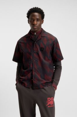 HUGO x RB oversized-fit shirt with printed pattern, Dark Brown