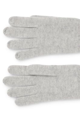 Guantes de cashmere con adorno de logo met&aacute;lico, Gris claro