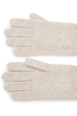Guantes de cashmere con adorno de logo met&aacute;lico, Blanco