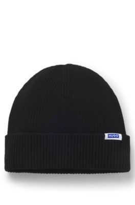 Logo-label beanie hat with ribbed knit, Black