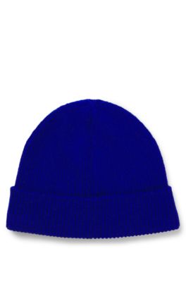 Bonnet en maille c&ocirc;tel&eacute;e avec &eacute;tiquette logot&eacute;e, bleu clair