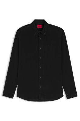 Relaxed-fit shirt in cotton corduroy, Black