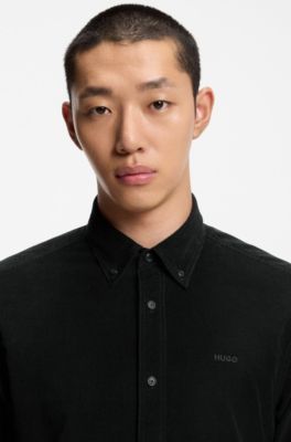 Relaxed-fit shirt in cotton corduroy, Black