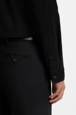 Relaxed-fit shirt in cotton corduroy, Black