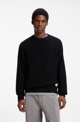 Relaxed-fit cotton sweater with raglan sleeves, Black