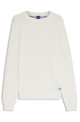 Cotton sweater with rib knit, White