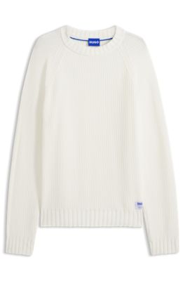 Relaxed-fit cotton sweater with raglan sleeves, White